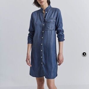 Current Elliott Tencel Blue Shirt Dress Chic Casual Roll Tab Long Sleeve Sz 0